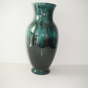 Vintage Blue Mountain Pottery Canada Large Vase Green Black Drip Glaze 11.5"Tall